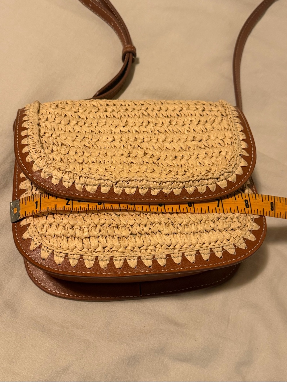 MNG - Mango Woven Straw Crossbody Bag with Brown Leather Details - Picture 13 of 14